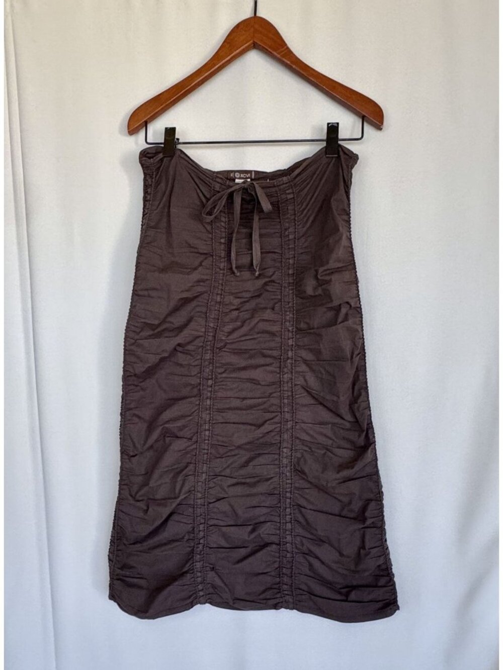 XCVI Y2K Brown Elasticated Rucked Drawstring Midi Skirt Size Extra Small